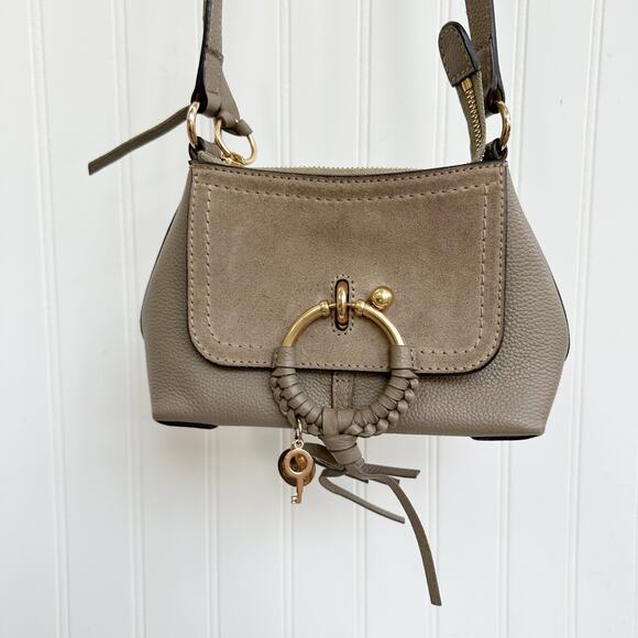 See by Chloé Mini Joan Crossbody Cement Beige Grey Leather Suede Bag Purse - Picture 2 of 9